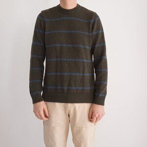 Frank And Oak Green Blue Stripe Cotton Knit Crewneck Sweater Medium